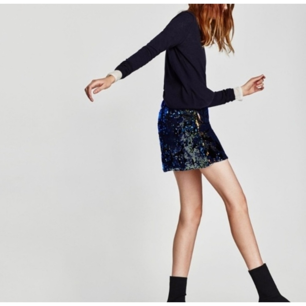 Zara Sequinned Multicolor Short Skirt